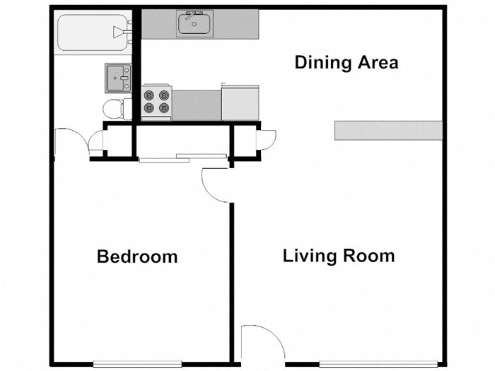 Floor plan for 1 bed, 1 bath, 650 sqft